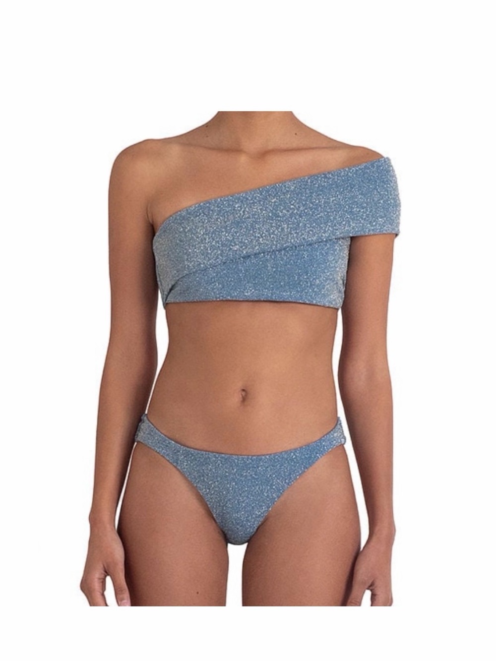 Baobab Blue Silver Shimmer One-Shoulder Bikini Set